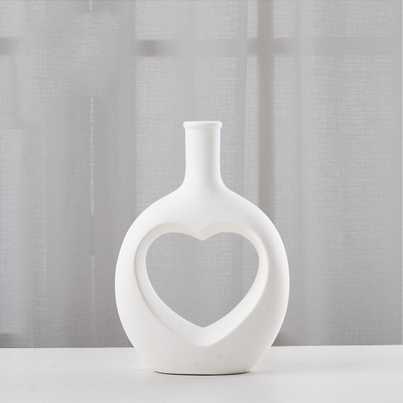 Nordic Hollow Heart Ceramic Vase – Modern Minimalist Home Art