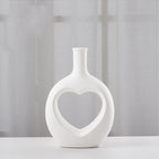Nordic Hollow Heart Ceramic Vase – Modern Minimalist Home Art