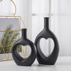 Nordic Hollow Heart Ceramic Vase – Modern Minimalist Home Art