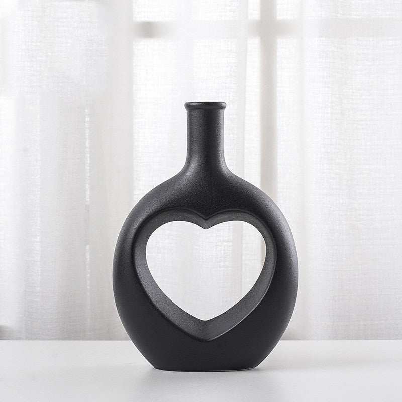 Nordic Hollow Heart Ceramic Vase – Modern Minimalist Home Art