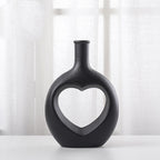 Nordic Hollow Heart Ceramic Vase – Modern Minimalist Home Art