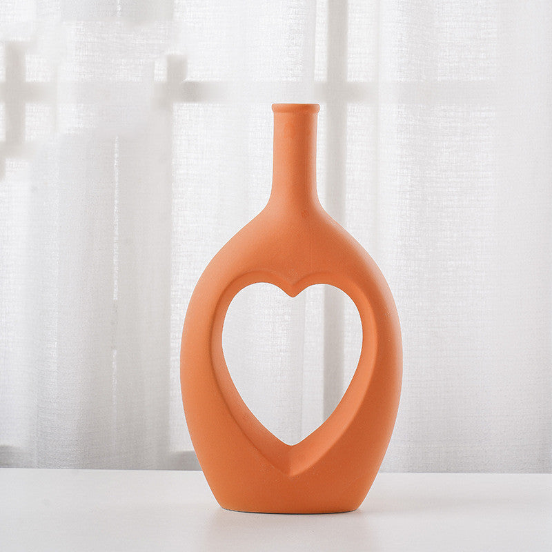 Nordic Hollow Heart Ceramic Vase – Modern Minimalist Home Art
