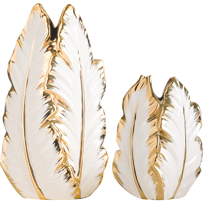 Luxury Electroplated Ceramic Leaf Vase – Modern Home Decor (Gold/Silver)