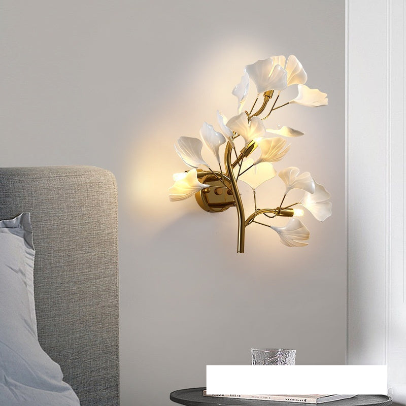 Ginkgo Leaf Wall Lamp Light Luxury Living Room Sofa Wall Light Bulb