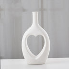 Nordic Hollow Heart Ceramic Vase – Modern Minimalist Home Art