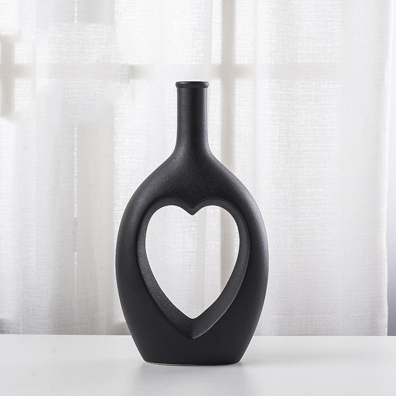 Nordic Hollow Heart Ceramic Vase – Modern Minimalist Home Art